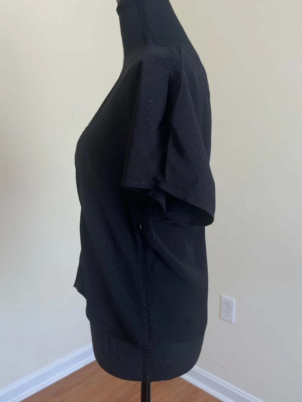 MADEWELL Black Floral Jacquard Puff Sleeve Top NWT Sz 4 V-Neck